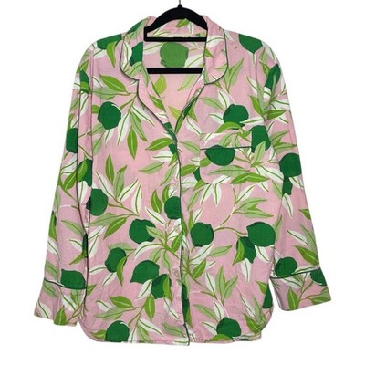 Printfresh Organic Cotton Pink Green Lime Print Long Sleeve Pajama Top Small