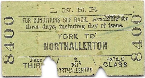 LNER Railway ticket : York - Northallerton 1952