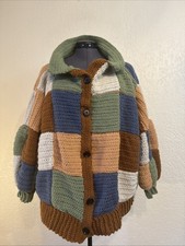 Handmade Crochet Patchwork Cardigan M L Oversized Boho Chunky Knit Sweater NWOT