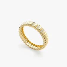 FINE  Diamond CREATED Unique Ring, Fluted Design, 14k Or 18k, Timeless Dainty