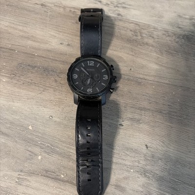 Fossil Nate Mens Jumbo 50mm Chronograph Watch Stealth Black JR1354 Needs Battery
