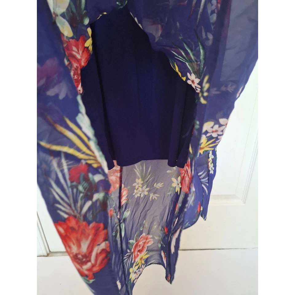 Apt. 9 Women Blue Floral Round Neck Tier Smocked High-Low Maxi Dress Size M - Image 2 of 4