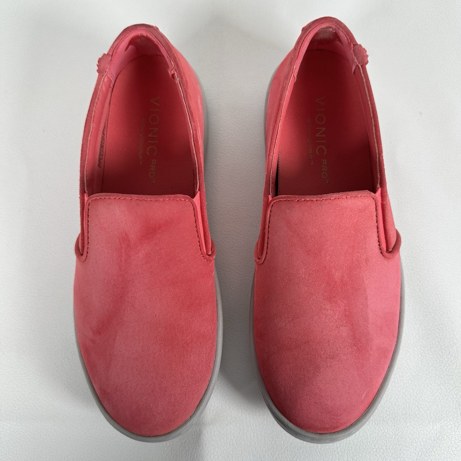 Vionic Avery Shoes Women's 7 Pink Suede Leather Comfort Slip On Sneaker Loafer