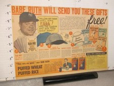 newspaper ad 1934 QUAKER cereal box Babe Ruth baseball card premium comic book X