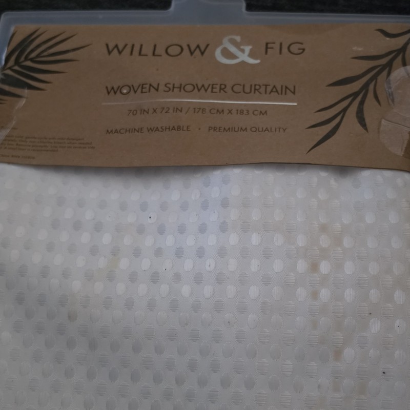 Willow & Fig Woven Fabric Textured Shower Curtain 70x72 White, Machine Washable