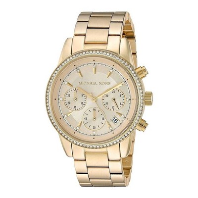 Damenuhr Michael Kors Bryant MK6356 Chrono Stahl Gold Vergoldet Swarovski