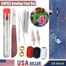 34PCS Sewing Tool Set,Needles Thread Hand Repair Tool,Portable Sewing Kit