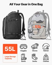 Ski Boot Bag, 55L, Snowboard Boots Travel Backpack for Men Women, with Waterpro
