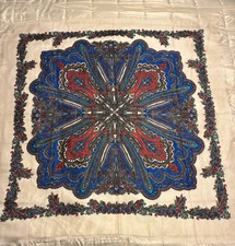 Vintage Square Japan Scarf With Intricate Paisley Design In Red Blue Cream Col
