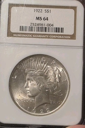 1922 P Peace Silver Dollar $1 NGC MS64