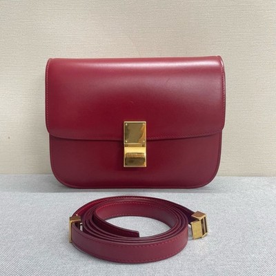 Celine Box Medium Red Gold Shoulder Crossbody Bag