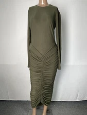 Ronny Kobo Womens Maxi Dress Grape Leaf Green Size L Sidonie Long Sleeve Ruched