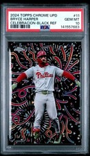 2024 Topps Chrome Update Celebración Bryce Harper Black Refractor 10/10 PSA 10