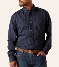 Men's Lever Ariat Midnight Navy Geo FR Work Shirt, NWT, My warehouse in US