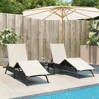 Sonnenliegen 2Er Set Mit Beistelltisch Aus Poly Rattan In Schwarz