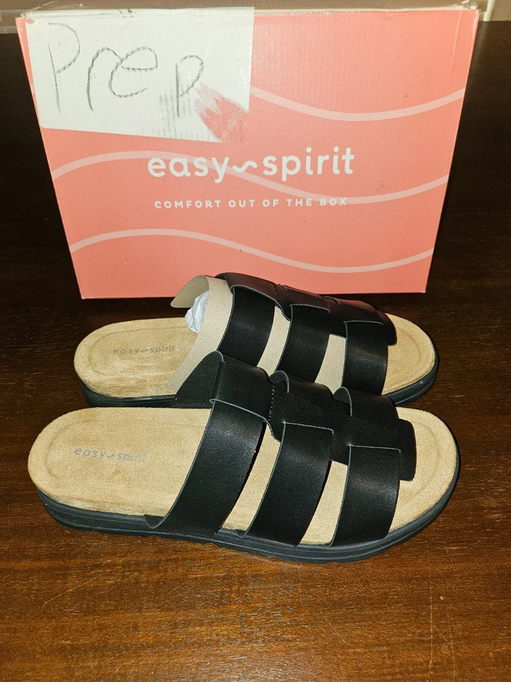 Sandalias Easy Spirit para mujer 9 anchas Salana 3 extensiones negras imitación cuero informales abiertas Foto 4 de 4