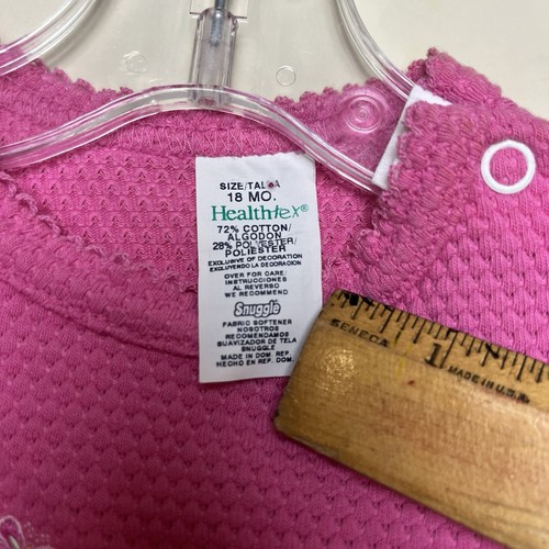VTG HealthTEX Girls Dress Top Pink Fruit Waffle Knit Gingham Puff Sleeves 18 M - Picture 10 of 14