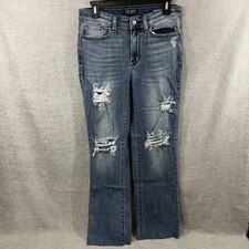 Judy Blue Straight Fit Jeans Womens 7/28 Blue FIve Pocket Stretch Raw Hem