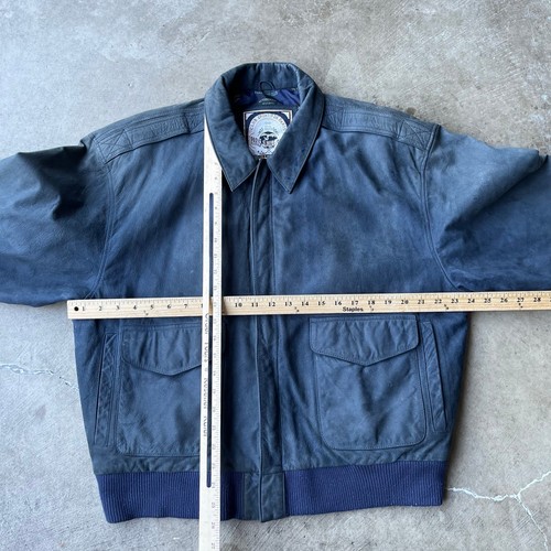 VINTAGE PARIS SPORT CLUB LEATHER JACKET BOMBER FLIGHT FULL ZIP MENS LARGE GRAY - Picture 4 of 5