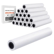 Uimoso Wide Format Plotter Paper Rolls 24 in x 150 ft, Pack of 20 for CAD Use