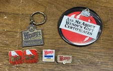 Lot Of Vtg Wendy’s Button Pins Lapel Keychain Fast Food Christmas Advertising