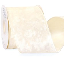 Ivory Velvet Wired Ribbon 4 Inch Crushed Velvet Christmas Ribbon for Gift Wra...