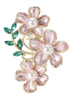 Pink Daisy Flower Brooch Gold Enamel Pearl Floral Pin Crystal Nature Gift Jewelr