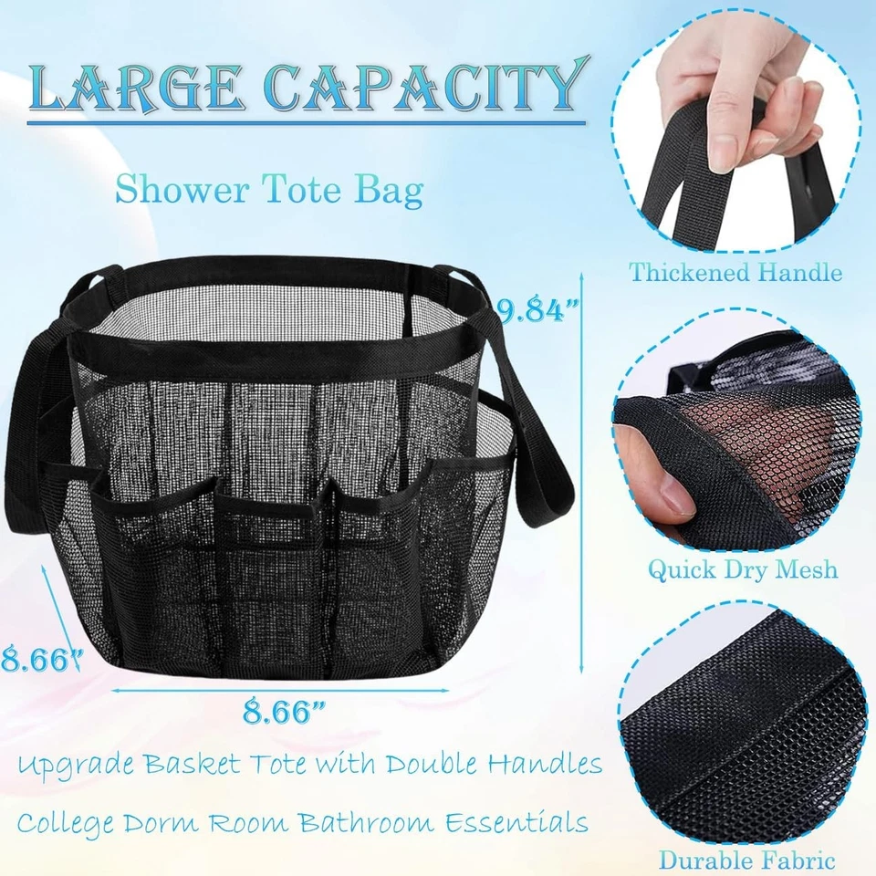 Mesh Shower Caddy Portable Dorm Room Essentials 8-Pocket Bathroom Organizer - Image 2 of 3