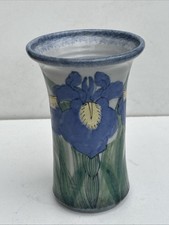 A Highland Free Hand Stoneware Pottery Hand Painted Vase Iris Design.