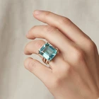 Gleaming Sea Blue Topaz 19.45Ct 925 Sterling Silver Rose Gold Rings Size 5.25