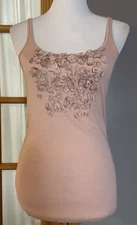 Y2K J Crew Women’s Tank Top M Peach Silk Flowers Romantic Cottage Beach Classic