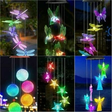 Solar Wind Chimes Lights LED Color Changing Hanging Hummingbird Ball Garden Lamp