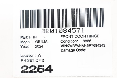 2017 - 2025 ALFA ROMEO GIULIA FRONT RIGHT DOOR UPPER & LOWER HINGE OEM WHITE_240 - Picture 15 of 15