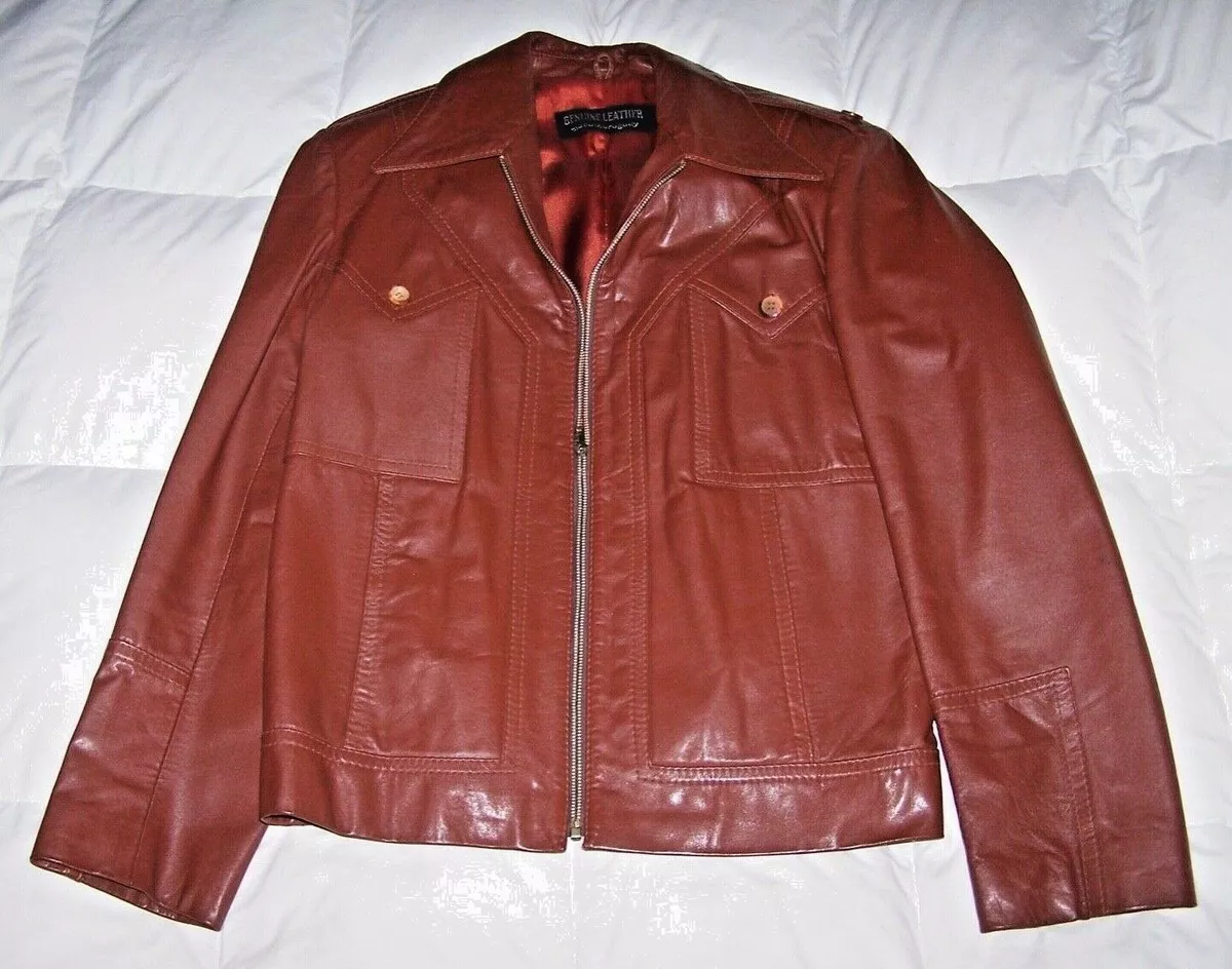 Vintage GENUINE LEATHER JACKET - Medium Brown - Made in Uruguay - EUC!