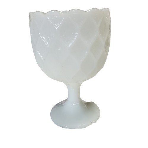 Vintage White Milk Glass Goblet Cup Vase Planter Dish Detailed Pedestal 6.25" - Picture 4 of 12