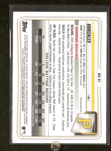 2020 Bowman Draft Chrome Nick Gonzales - Picture 2 of 2