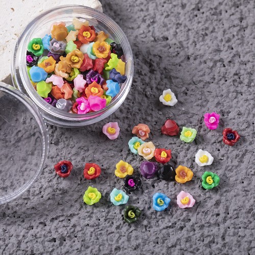 200 Pcs Mixed Color Flatback Resin Mini Flower Cabochons 6mm Nail Art Tip + Box - Picture 9 of 10