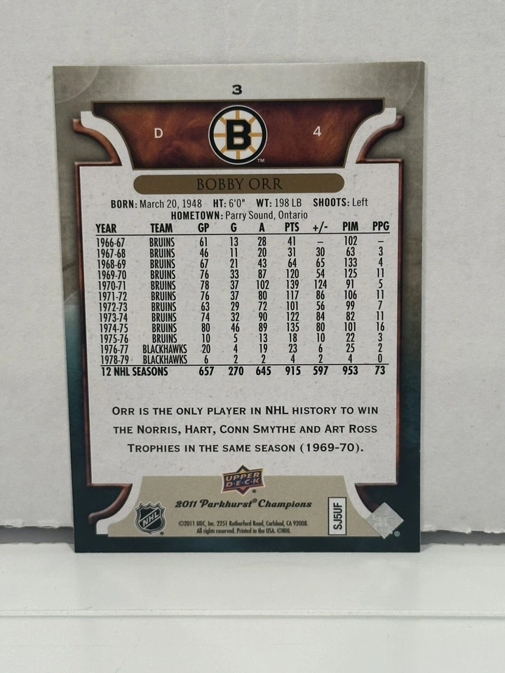 2011-12 Upper Deck Parkhurst Champions Bobby Orr #3 HOF - Image 4 of 4