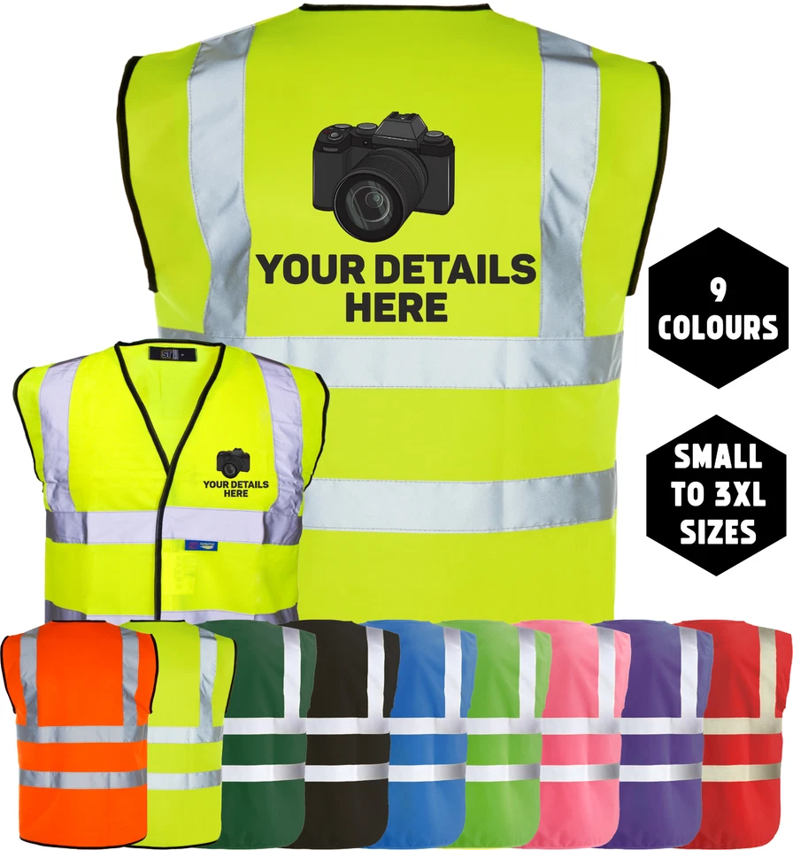 CORPORATE TOGS PHOTOGRAPHER CAMERA MAN PERSONALISED Printed Hi-Vis Viz Safety Vest Waistcoat