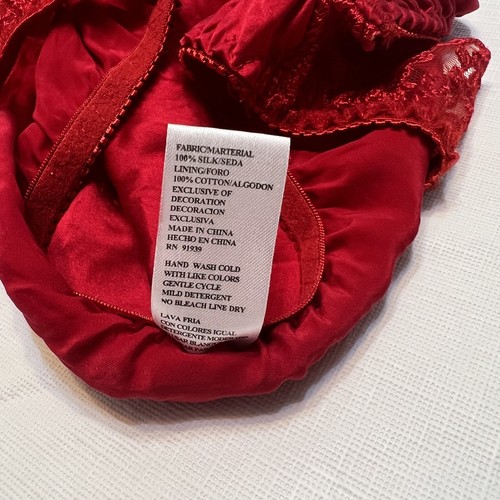 Vintage Silkscreen 100% Silk Camisole Panty Set Size M Red Lace Second Skin Y2K - Picture 8 of 17