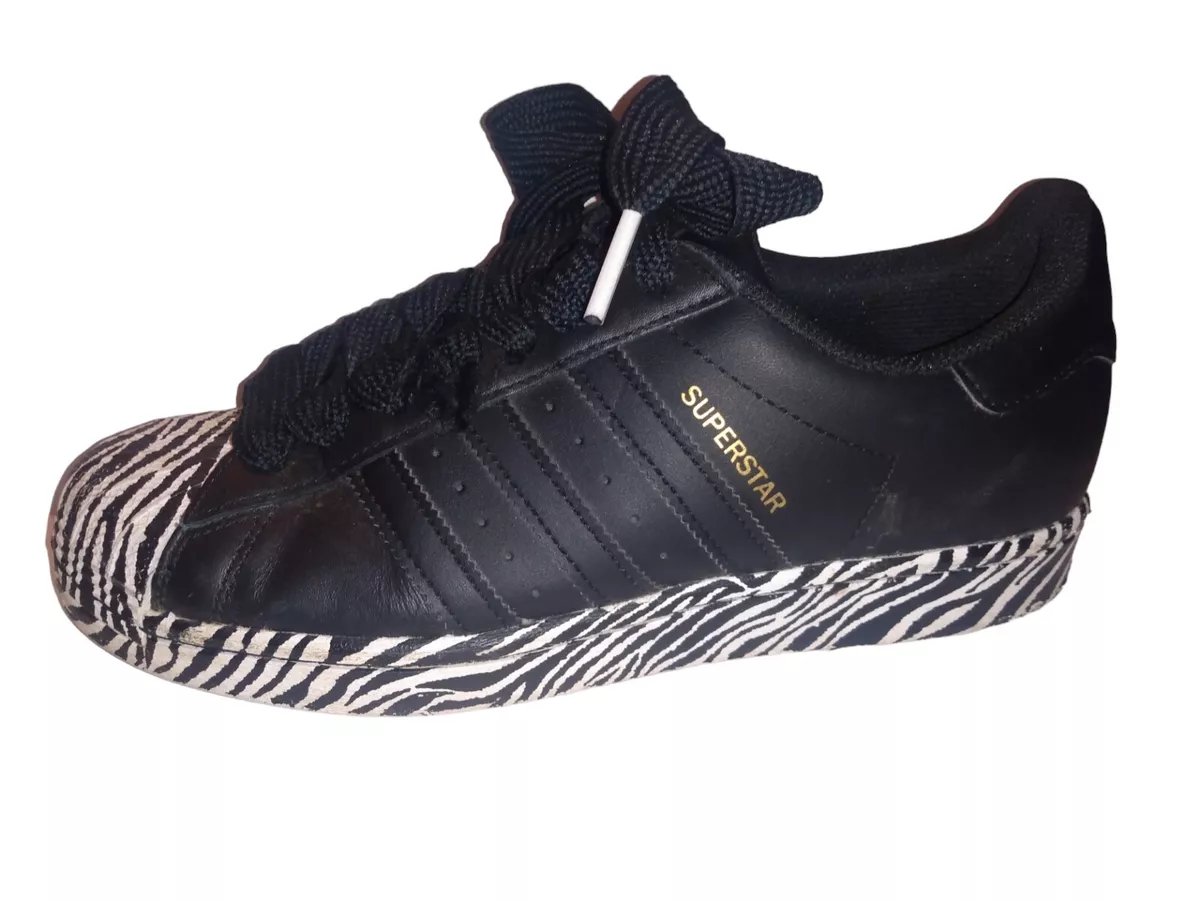 Adidas Superstar Zebra Print Leather Shoes Black White FV3448 Women Sz 8.5 READ