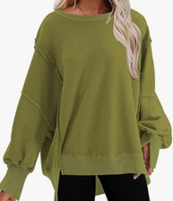 NEW Shewin Women's Oversized Crewneck Pullover Sweatshirt Green Size XL