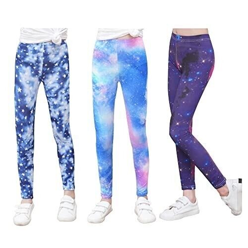 Girls' Stretch Leggings Three Pack Size 7/8 Galaxy Print