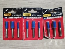 Router Bits Lot Of 3 Carbide Straight Bit Set 1/4”, 3/8” & 1/2”, Shank Size 1/4”