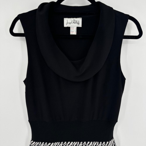 Joseph Ribkoff Sheath Fitted Dress Sz 6 Black White Ruffle Cowl Neck Sleeveless - Picture 2 of 12