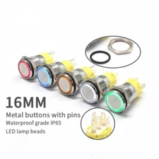 16mm  LED Push Button Switch Momentary Latching On/Off Waterproof Metal