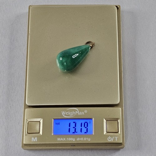 Vintage Jade Color Tear Drop Pendant For Necklace Very Old 1 5/8" 13.1g READ - Bild 7 von 7