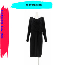 H by Halston Solid Cowl Neck Long Sleeve Dress, Black, Reg 4