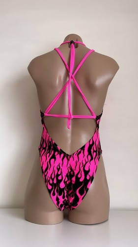 Schminke 🔥 Flames fire Monokini pole dance wear mesh UV neon luminous bodysuit - Picture 8 of 45