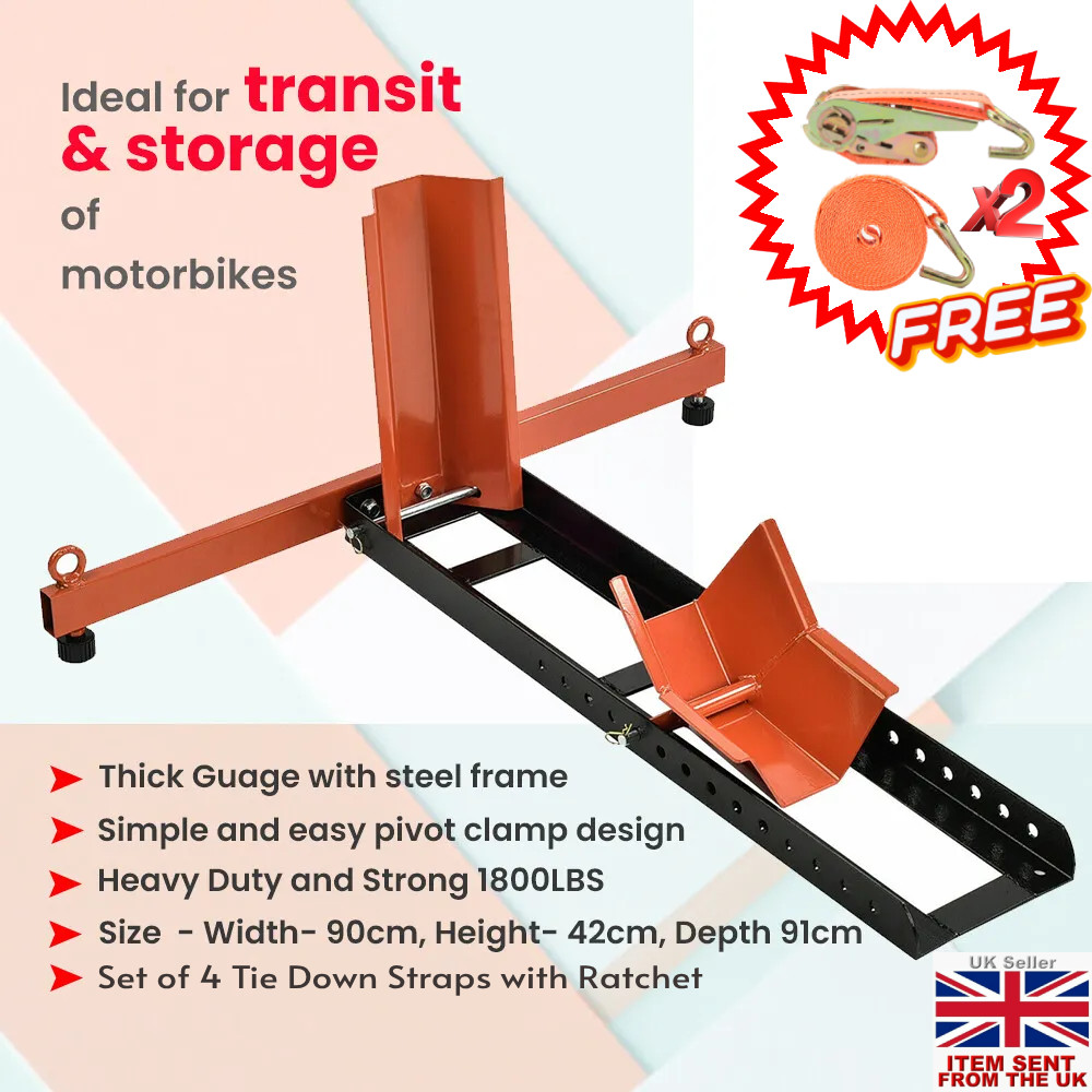Adjustable Motorcycle Paddock Stand Front Wheel Chock Bike Transport Heavy Duty